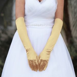 Prom Gold Satin Special Occasion Above the Elbow Gloves NWT